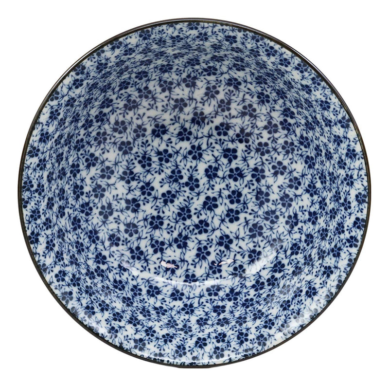 Ebros Gift Blue And White Ming Style Floral Petals Ceramic Bowls Pack Of 3 Ramen Pho Soup Bowl Set 32oz 8"Diameter Made In Japan