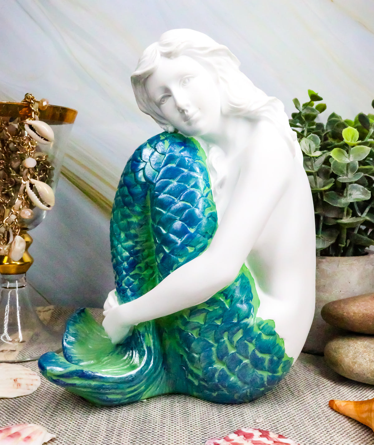Ebros Marine Ocean Lovesick Mermaid With Blue Green Ombre Tail Sitting Statue