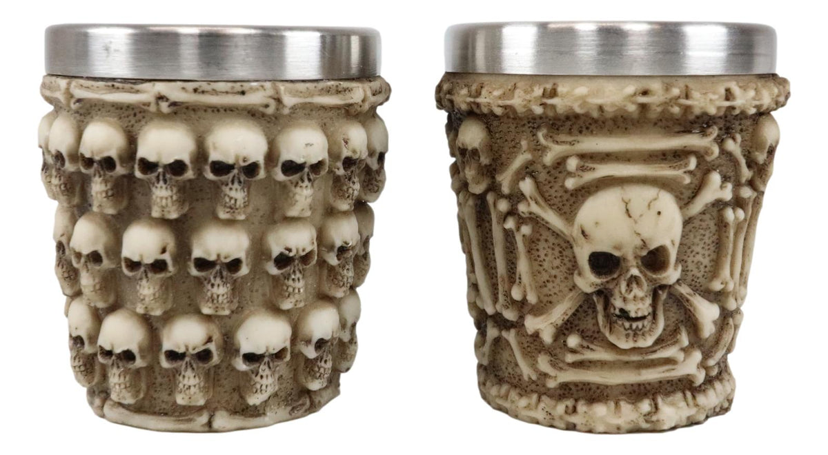 Ebros Ossuary Macabre Morphing Skulls & Skeleton Bones 3D Shot Glasses Set of 4