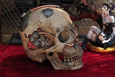 Steampunk Machine Dark Light Nude Colored Closed Mouth Skull Figurine 7.25"L