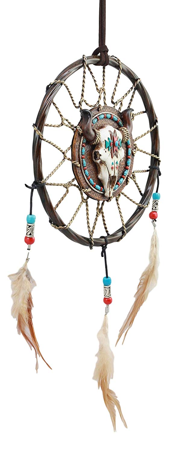 Ebros Native American Animal Spirit Buffalo Skull Dreamcatcher Wall Decor 6.5"Di
