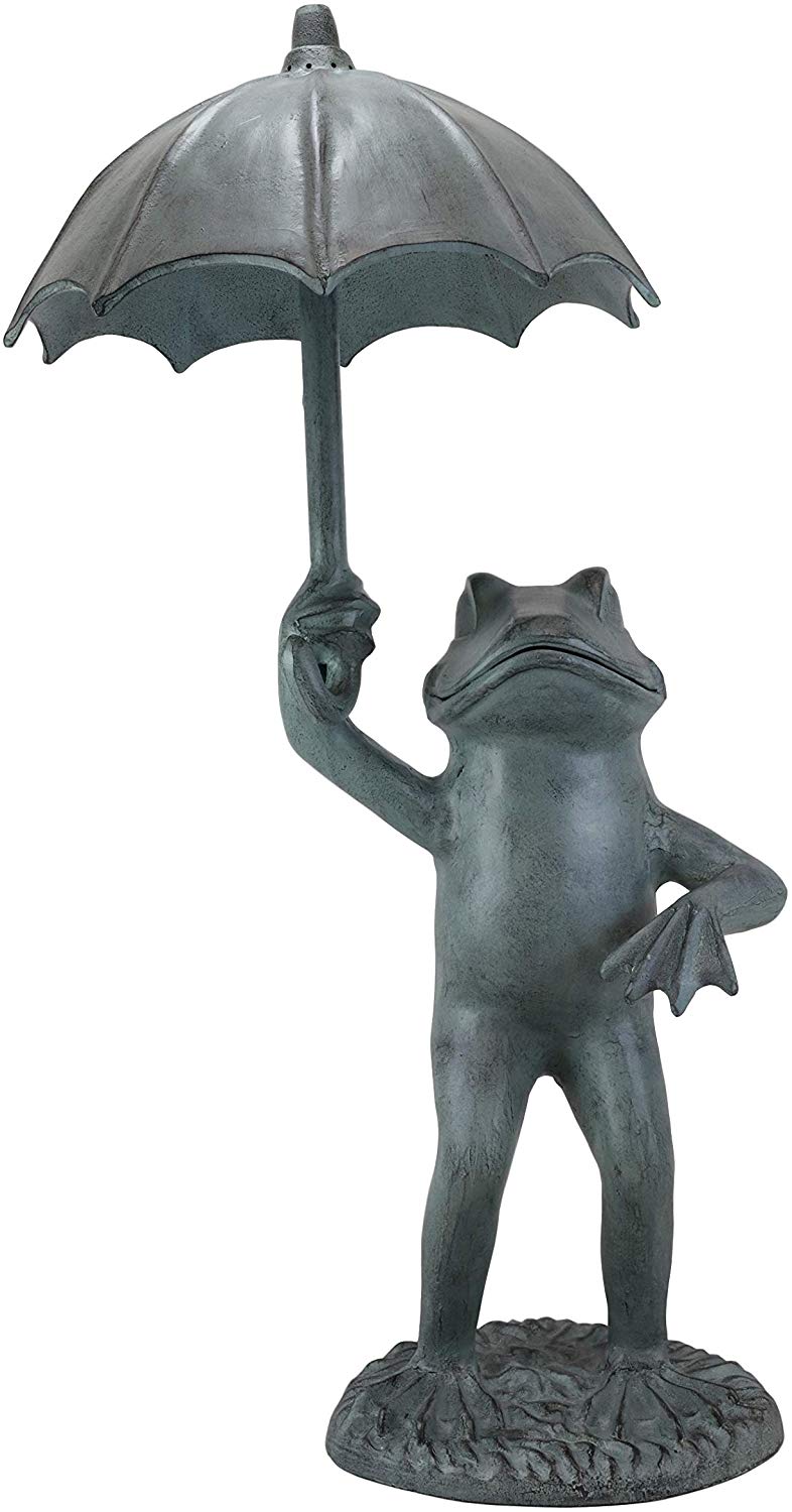 Ebros Gift Large Cast Aluminum Metal Whimsical Rainy Day Fable Frog with Umbrella Garden Water Spitter Statue 30.25" Tall Pond Frogs Fairy Tale Patio Pool Lawn Decorative Sculpture