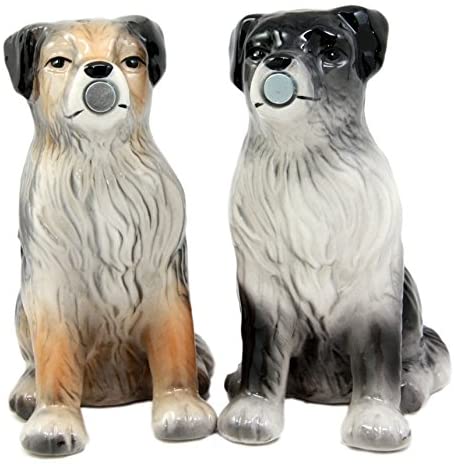 Dog Australian Shepherd Salt & Pepper Shakers Ceramic Magnetic Figurine Set 3"L