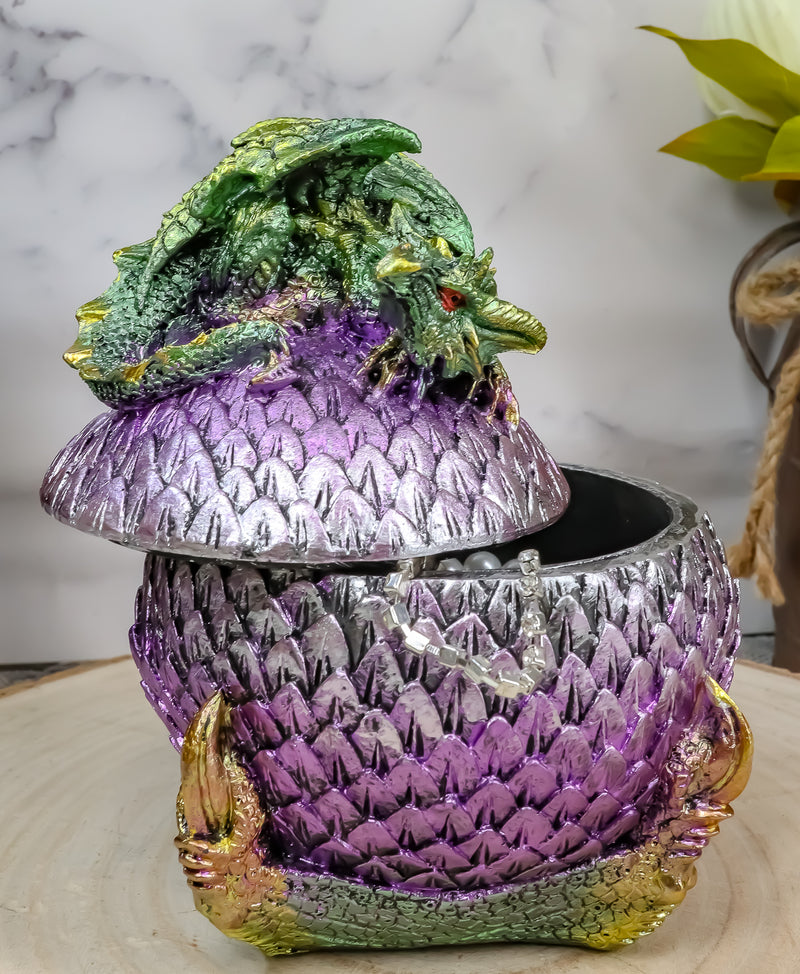 Ebros Green Wyrmling Dragon On Dragon Claw Scaly Colorful Egg Decorative Box