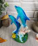 Sea World Nautical Two Bottlenose Dolphins Swimming By Coral Reefs Statue 5.5"H