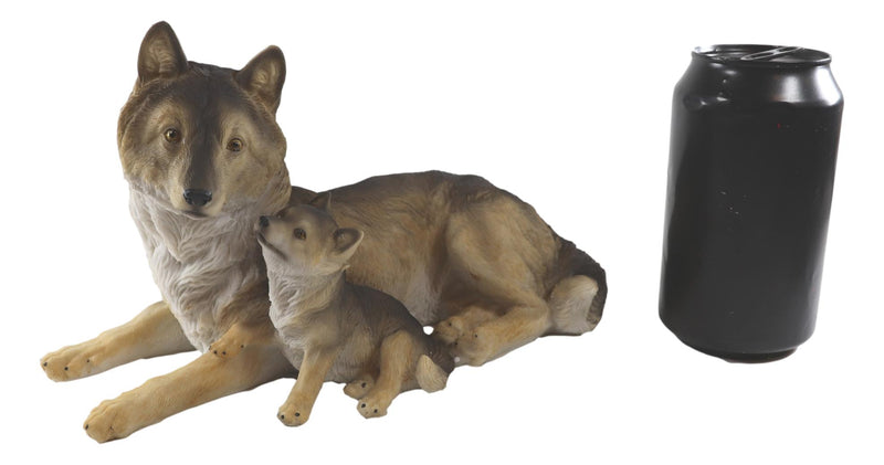 Ebros Alpha Gray Wolf Family Figurine 9.75"L Timber Wolf Mother Resting With Pups