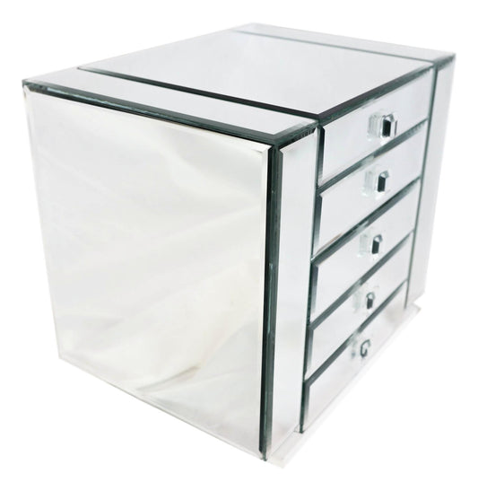 Contemporary Wooden Mirrored Glass Multiple Compartments Drawers Jewelry Box