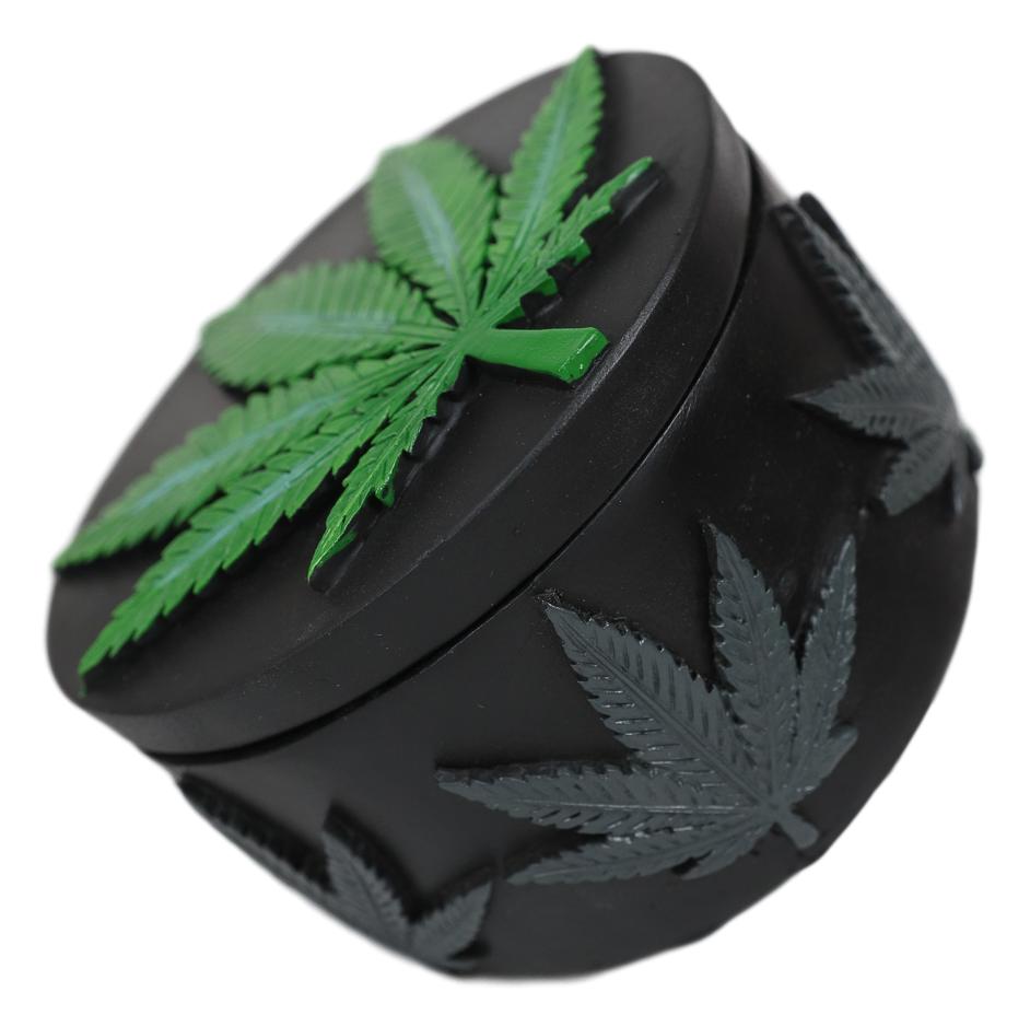 Ebros Hidden Stash Green Hemp Weed Leaf Cannabis Round Decorative Jewelry Box Figurine - Ebros Gift