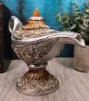 Floral Ornate Aladdin Genie Magical Lamp Backflow Incense Cone Burner Figurine