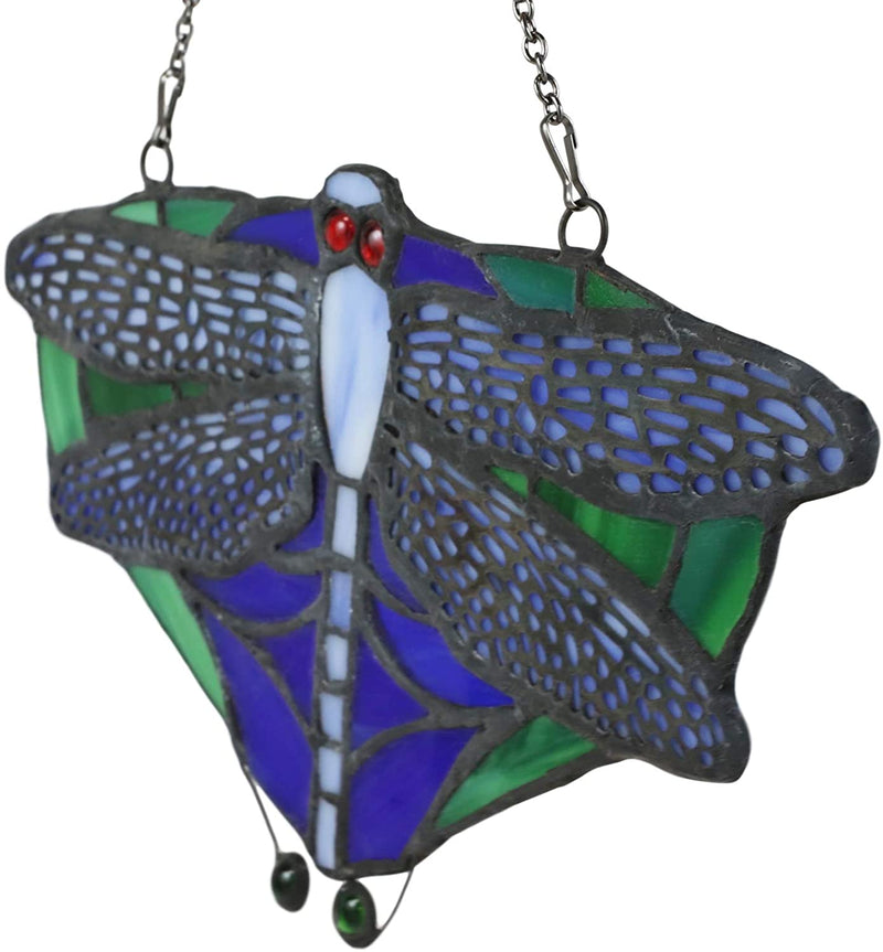 Ebros Tiffany 7.25" W Dragonfly Insect Suncatcher Stained Glass Art Panel Wall