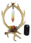 Rustic Double Deer Antlers With Feathers And Flowers Jewelry Tree Figurine