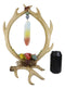 Rustic Double Deer Antlers With Feathers And Flowers Jewelry Tree Figurine