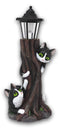 Black Kitten Cats by Garden Tree Outpost Statue With Solar LED Lantern Light