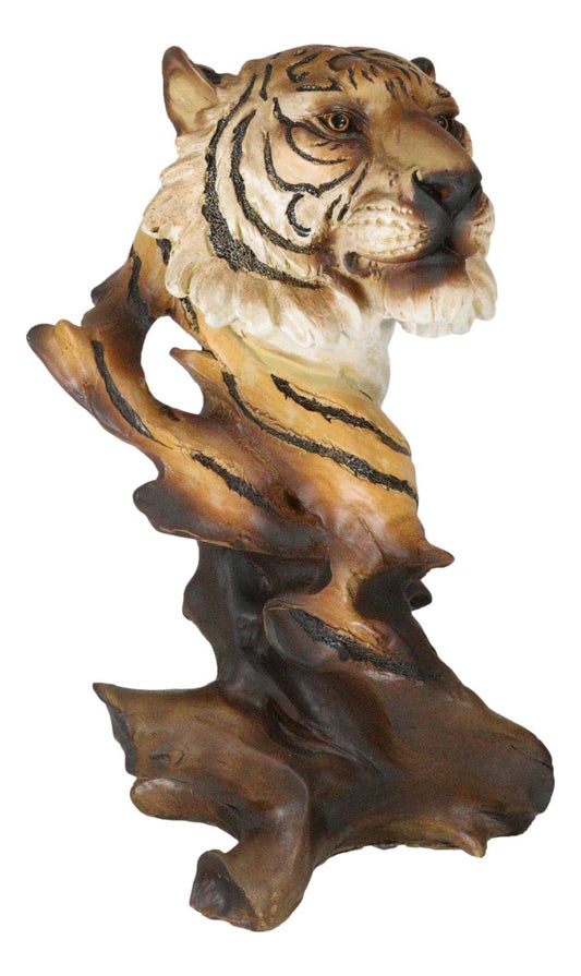 Faux Wood Large Exotic Jungle Wildlife Orange Bengal Tiger Bust Statue 11"Tall - Ebros Gift
