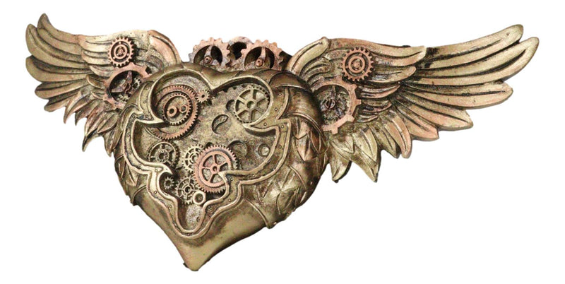 Steampunk Romantic Angel Winged Heart Clockwork And Gearwork Wall Plaque Decor