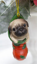 Teacup Pug Puppy Dog In Red Holly Sock Christmas Tree Small Hanging Ornament