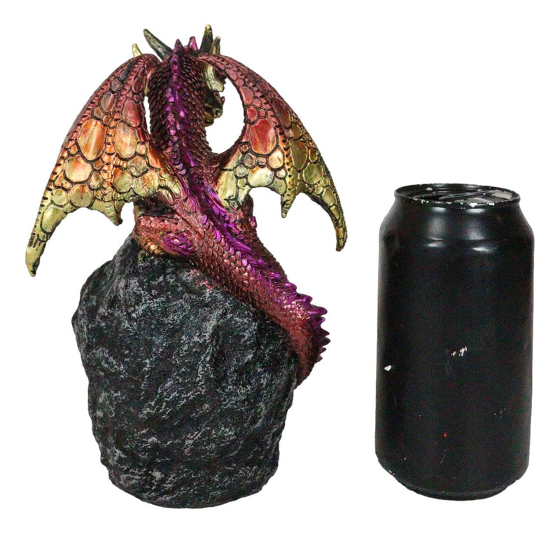 Metallic Red Iridescent Dragon On Faux Geode Rock Quartz Crystal Cove Figurine