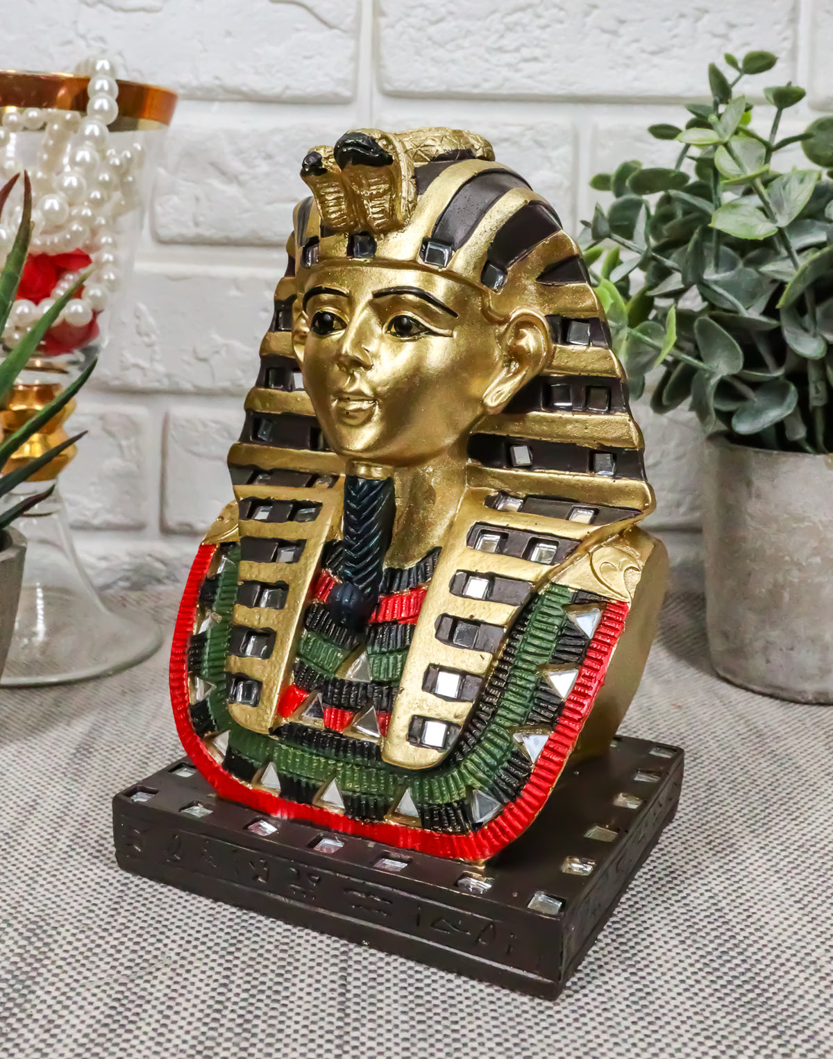 Ancient Egyptian Mask Of King Tut Bust Statue 6"H Pharaoh Tutankhamun With Nemes