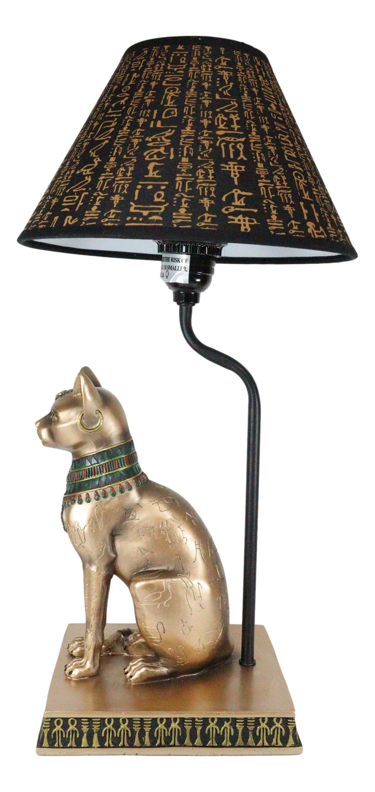 Ebros Bronze Painted Egyptian Goddess Of Home Bastet Cat Table Lamp Hieroglyphic Shade - Ebros Gift