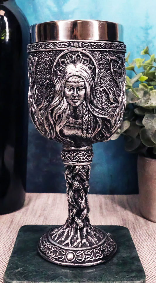 Triple Goddess Maiden Mother Crone Witchcraft Wine Drink Goblet Chalice 5oz - Ebros Gift