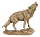 Full Moon Howling Alpha Gray Wolf Timberwolf Statue In Gold Patina Finish 9"H
