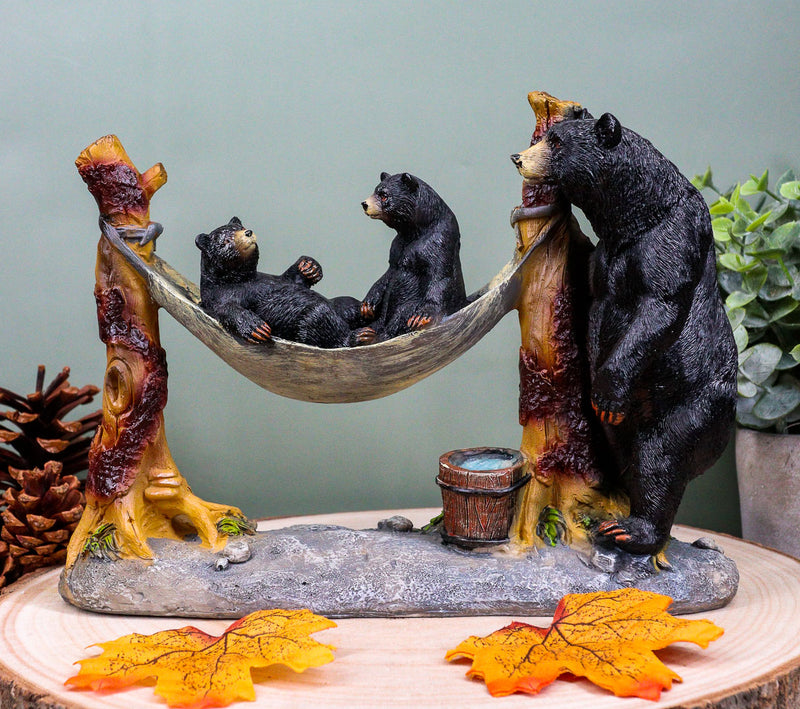 Mother Black Bear With Cubs In Outpost Camping Hammock Statue Wildlife Forest