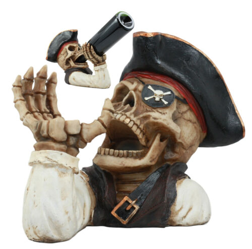 Ahoy Bootleg Rum Gold Tooth Pirate Captain Hook Skeleton Wine Holder Figurine