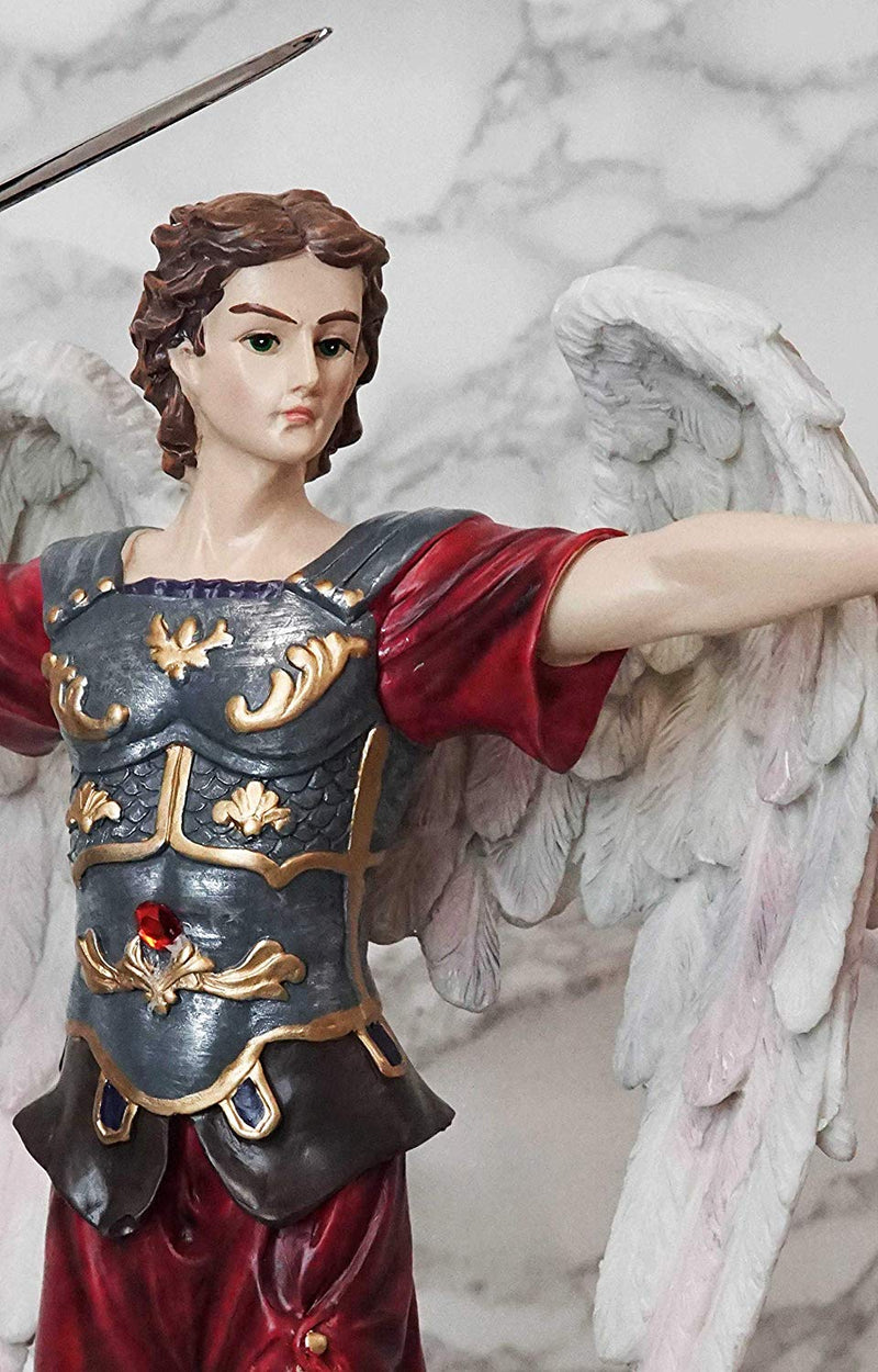 Ebros Byzantine Archangel Saint Michael with Brass Name Plate Wooden Base 12.5"H