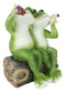 Party At My Pad Drinking Smoking Frog Couple On Forest Tree Log Bench Figurine