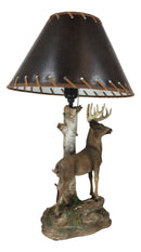 Rustic Country Grand Elk Stag Deer By Birch Tree Desktop Table Lamp With Shade