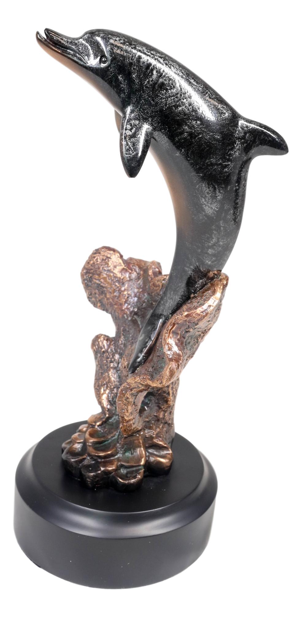 Marine Sea Dolphin Jumping Out Of Water Bronze Electroplated Resin Figurine - Ebros Gift