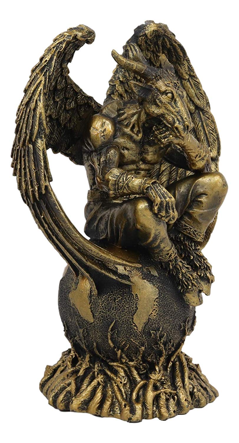 Ebros Gift Sabbatic Goat The Thinker Baphomet Sitting On The Globe Statue 7.75" Tall Baphomet With Pentagram Star Altar Figurine - Ebros Gift