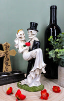 Love Never Dies Day of The Dead Skeleton Groom Carrying Bride With Rose Figurine
