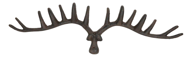 Cast Iron Western Rustic Comical Deer With Large Antlers 12-Peg Wall Hook Decor