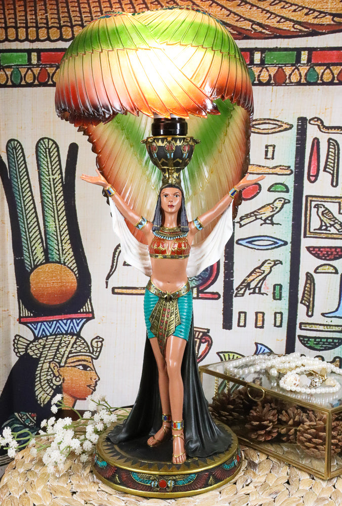 Ebros Egyptian Goddess Isis Standing W/ Open Wings Side Table Lamp  Statue 18"H