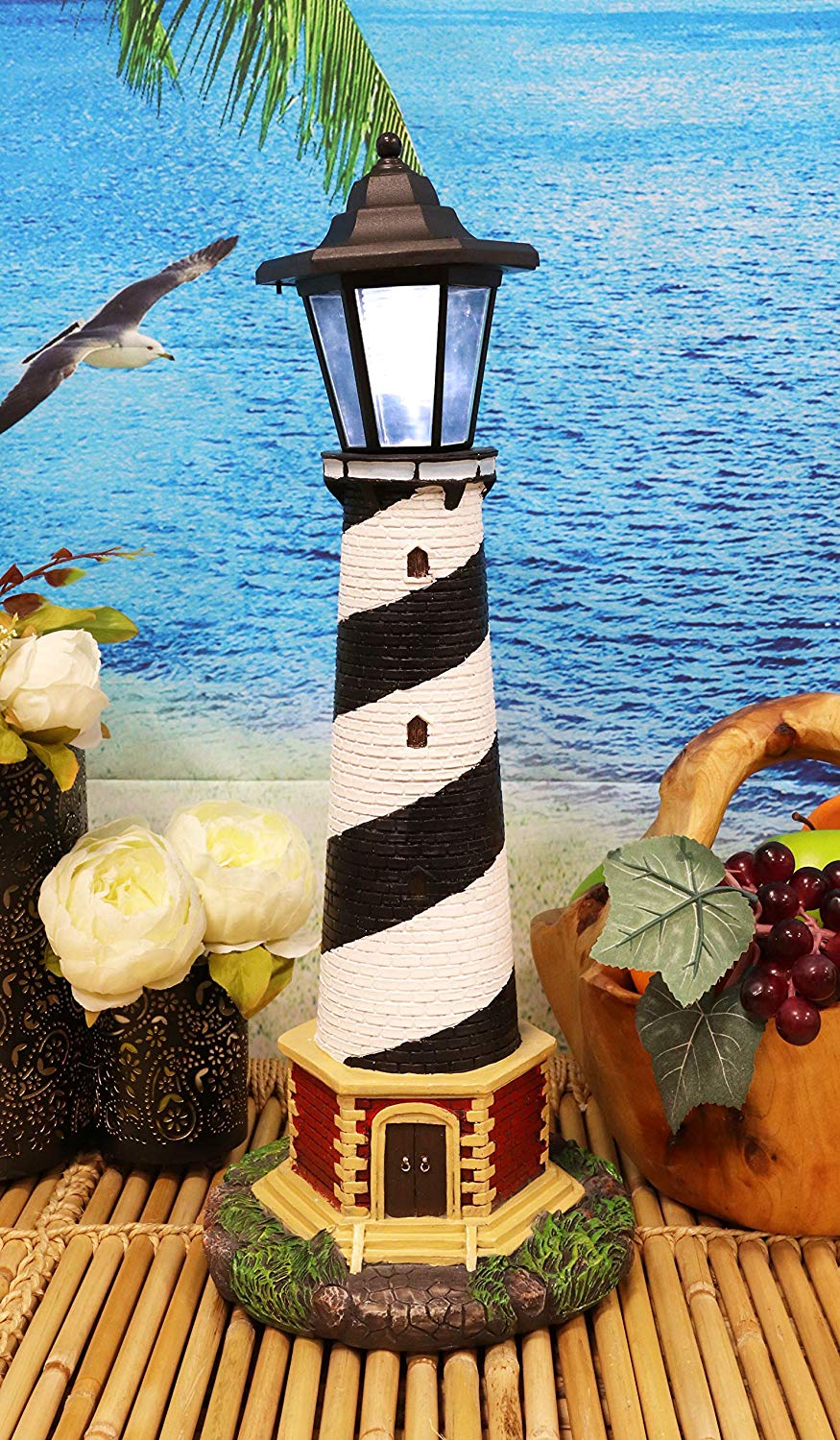 Ebros Nautical Cape Hatteras Lighthouse Statue 20.5" Tall with Solar Lantern LED - Ebros Gift