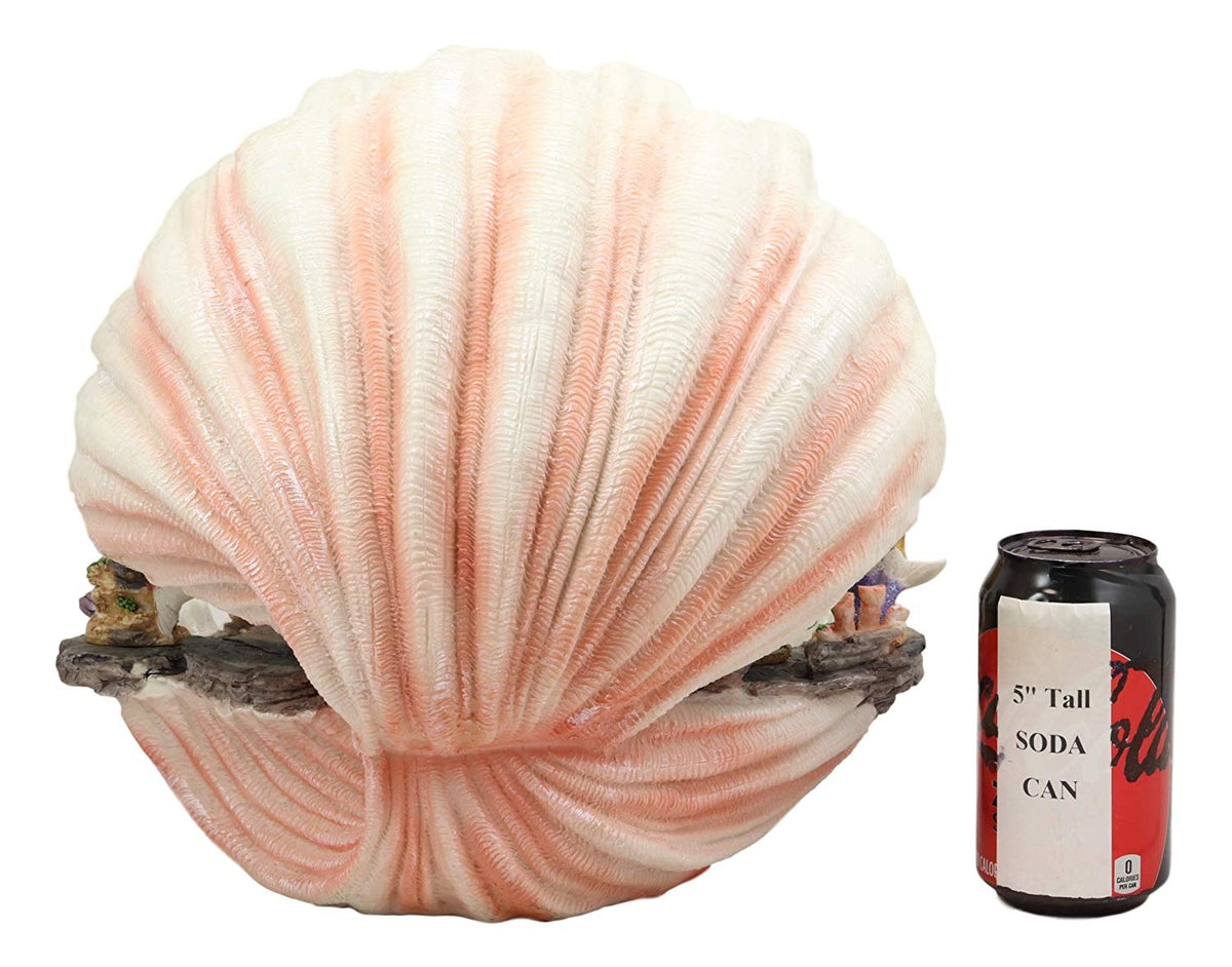 Ebros 12.25" Wide Colorful Nautical Ocean Giant Clam Shell of The Coral Reefs Display Stand with 12 Miniature Mermaids Figurine Set Fantasy Mermaid Mergirls - Ebros Gift