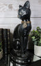Wicca Halloween Black Cat with Pentagram Necklace and Alchemy Symbols Figurine