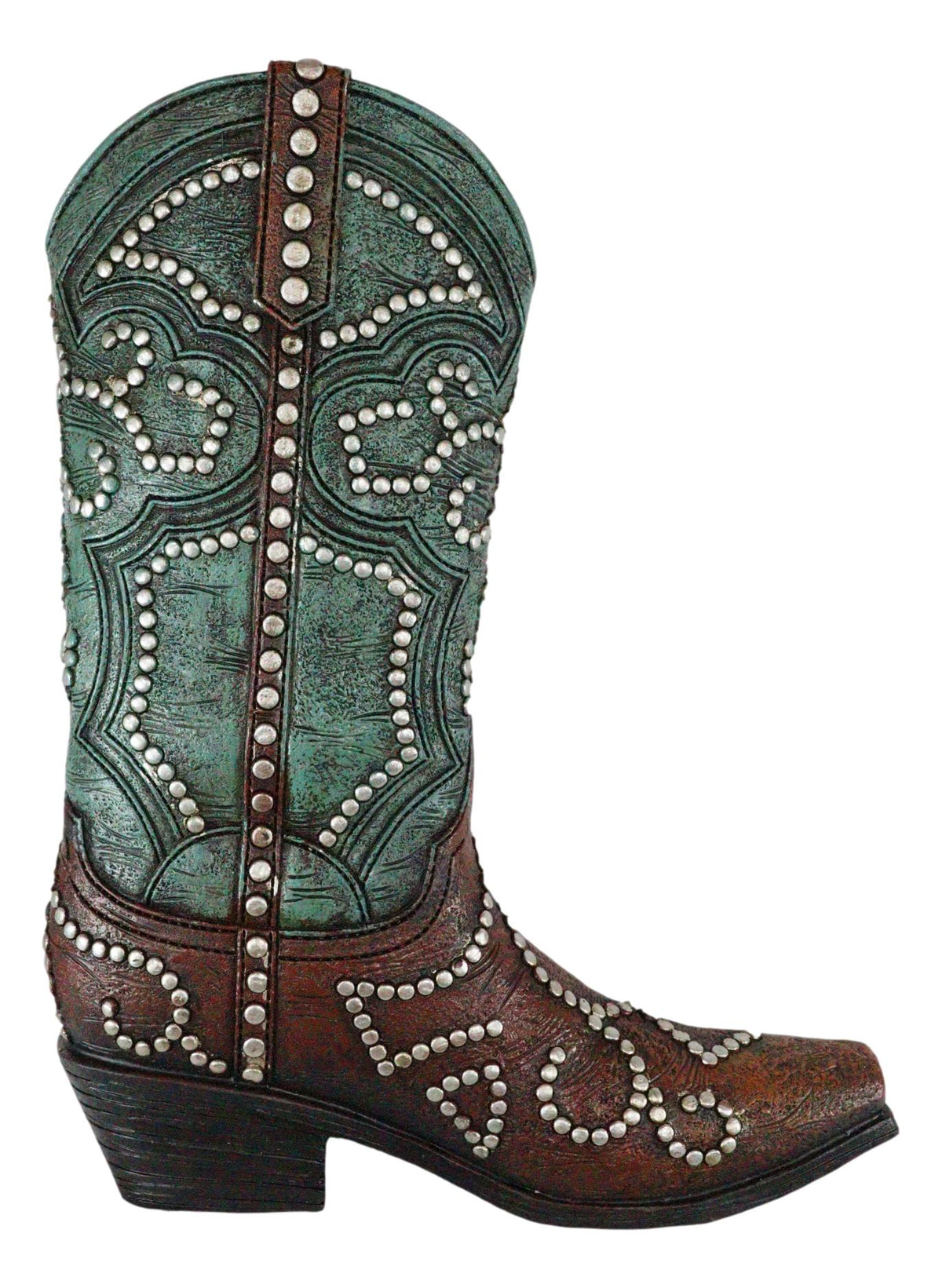 Ebros Rustic Western Teal Faux Tooled Leather W/ Nailheads Cowgirl Boot Decor