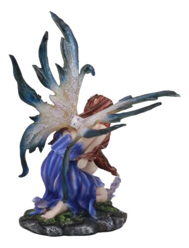 Kneeling Red Haired Purple Lavender Tribal Fairy Garden Statue 7.25"H Twilight