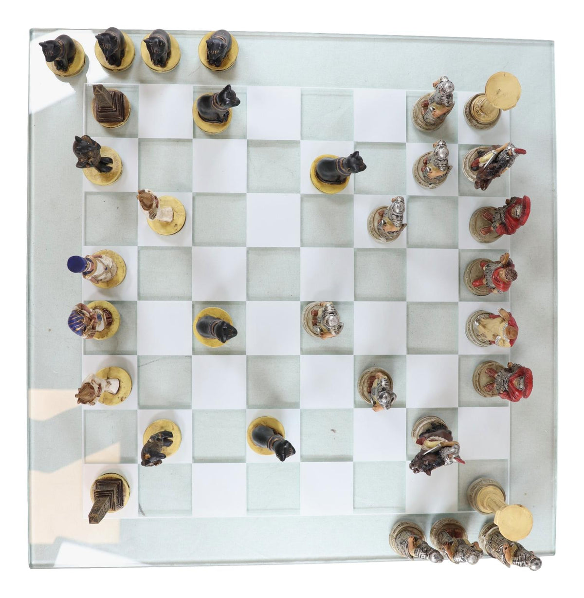 Ebros Pharaoh Egyptian VS Caesar Roman Empire Resin Chess Pieces W/ Glass Board - Ebros Gift