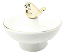 Ebros Gold Plated Morning Bird Ceramic Jewelry Ring Holder Statue 4"Tall Perching Bird