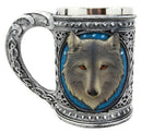 Ebros Large Celtic Blue Alpha Gray Wolf Mug Stainless Steel Rim Resin 18oz Cup