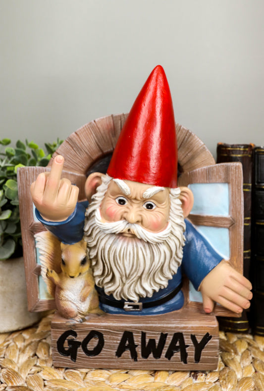 Ebros "Go Away" Gnome & Squirrel At Window Flipping Off Guests Wall Decor 9"H - Ebros Gift