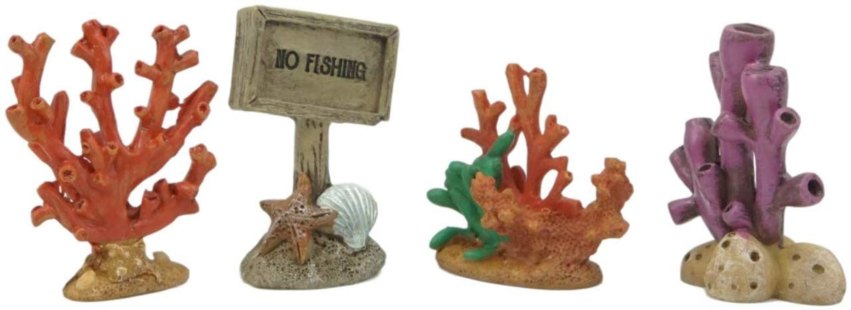 Ebros Nautical Reef Corals No Fishing Sign Small Miniature Figurines Set of 4