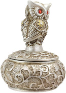 Ebros Silver And Bronze Steampunk Owl With Red Gemstone Eyes Jewelry Trinket Box