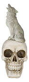 Gothic Full Moon Howling Gray Wolf Sitting On Graveyard Macabre Skull Figurine