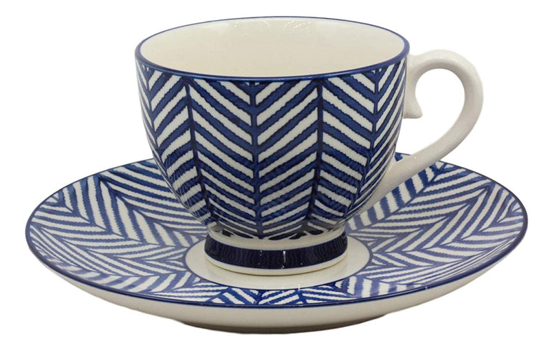 Ebros Blue Zig Zag Pattern Contemporary Designer Ceramic Dinnerware Bowl Mug Plate Set