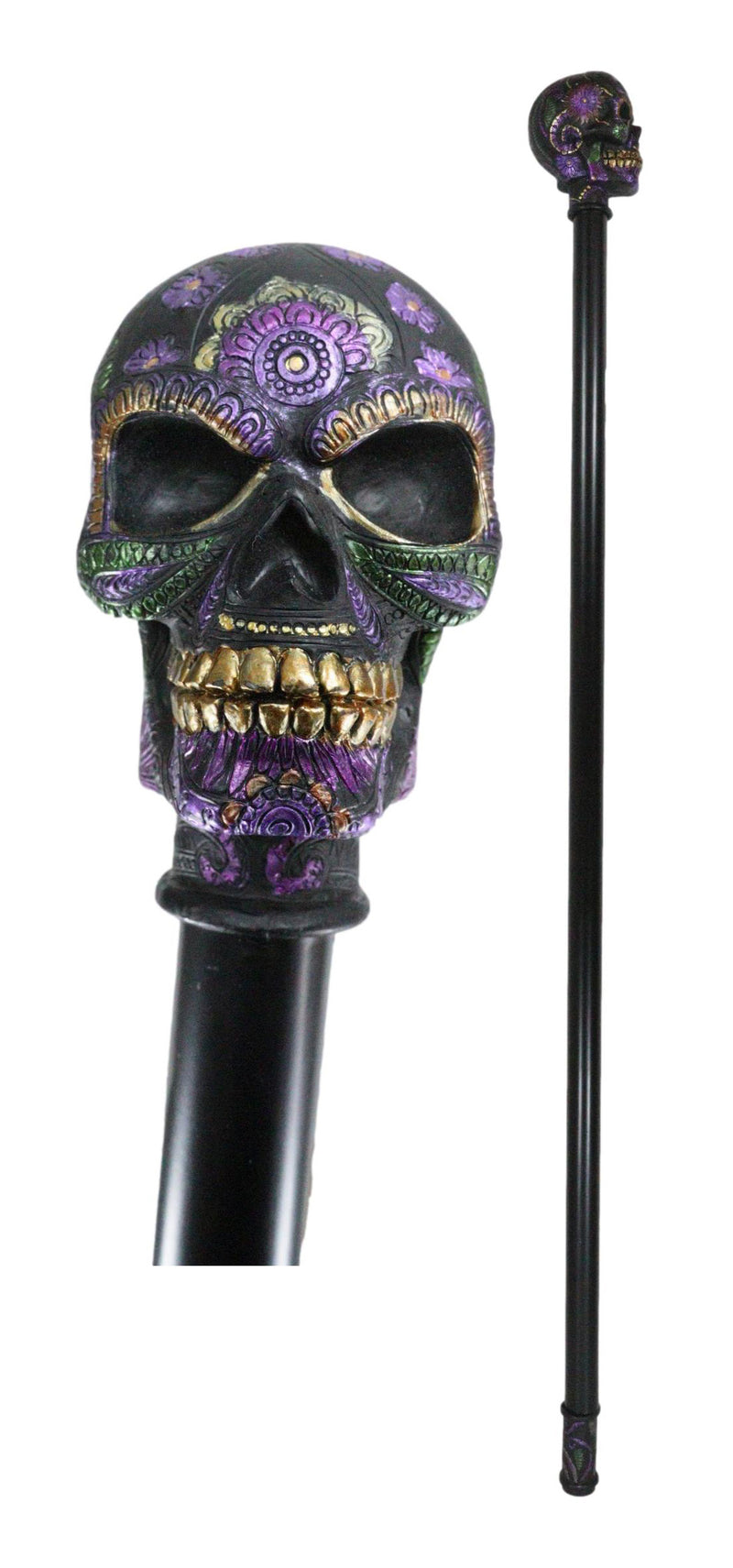 Gothic Day of The Dead Black Floral Sugar Skull Decorative Walking Cane 36"L