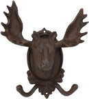 Ebros Cast Iron Western Rustic Bull Moose Head Wall Double Hooks Plaque 9.25"H